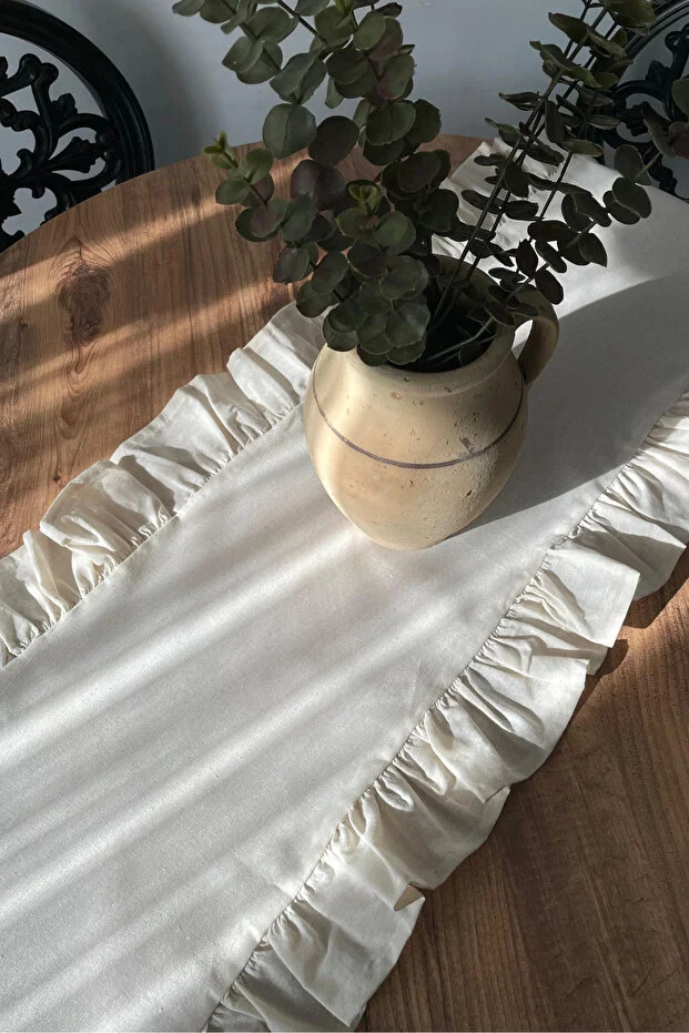 KAMİZ Ruffled Linen Runner 40X110