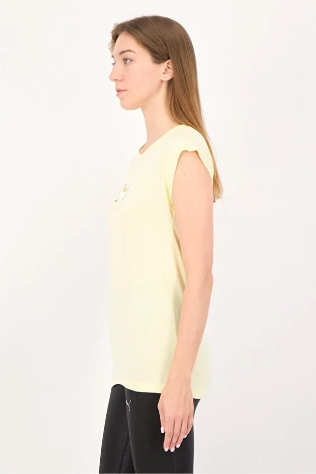 Puma Women Relaxed Fit Cap Sleeves Outdoor T-shirt, Light Yellow