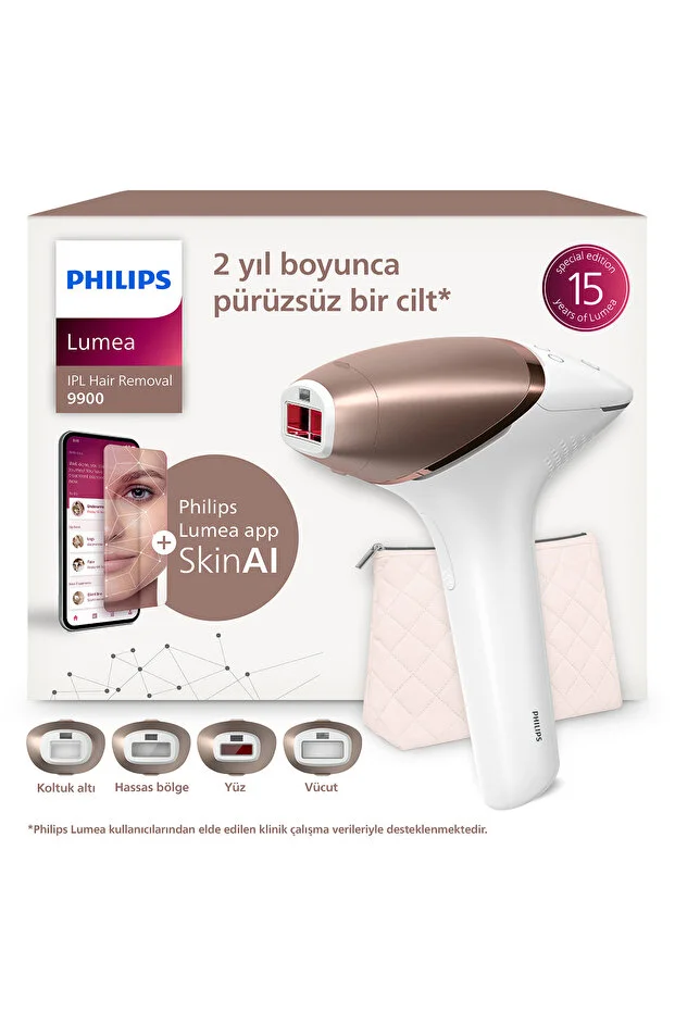 Philips Lumea 9900 Series BRI951/03 IPL Hair Removal, SkinAI, Body, Face, Underarms, Bikini, 4 Heads, Carrying Case